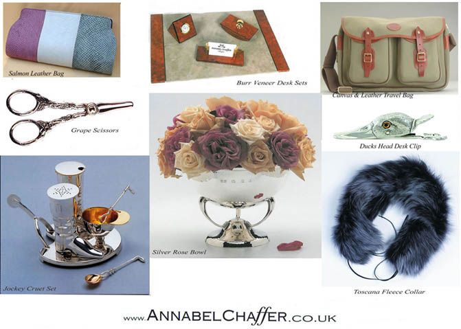 Annabel Chaffer postcard, showing British luxury designer accessories and gifts.